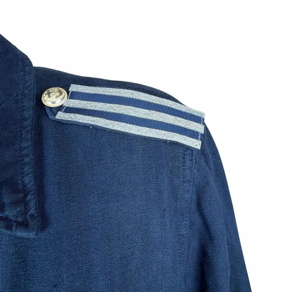 NWT L’AGENCE Kingsley Linen Shirt Dress Coat Navy Military Button Front Belted S
